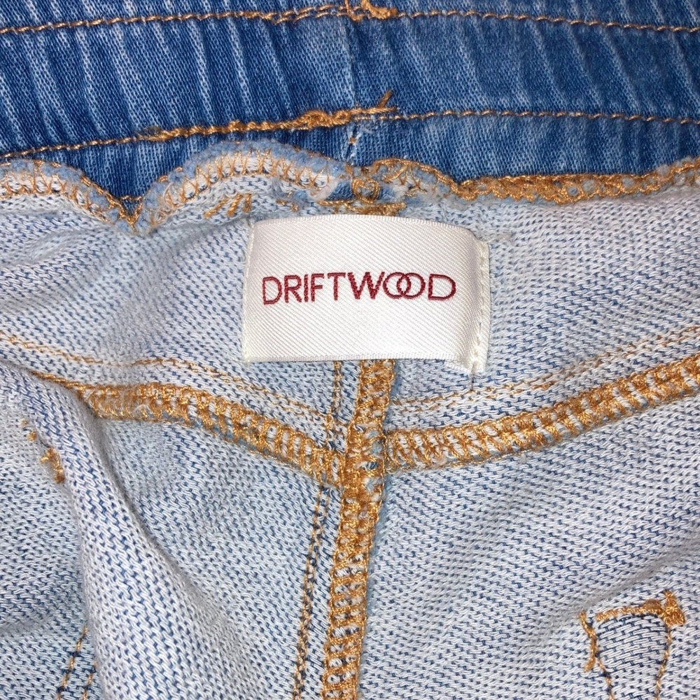 Driftwood Floral Embroidered Denim Joggers Blue Stretch Pull On Jeans Womens L - Picture 4 of 5